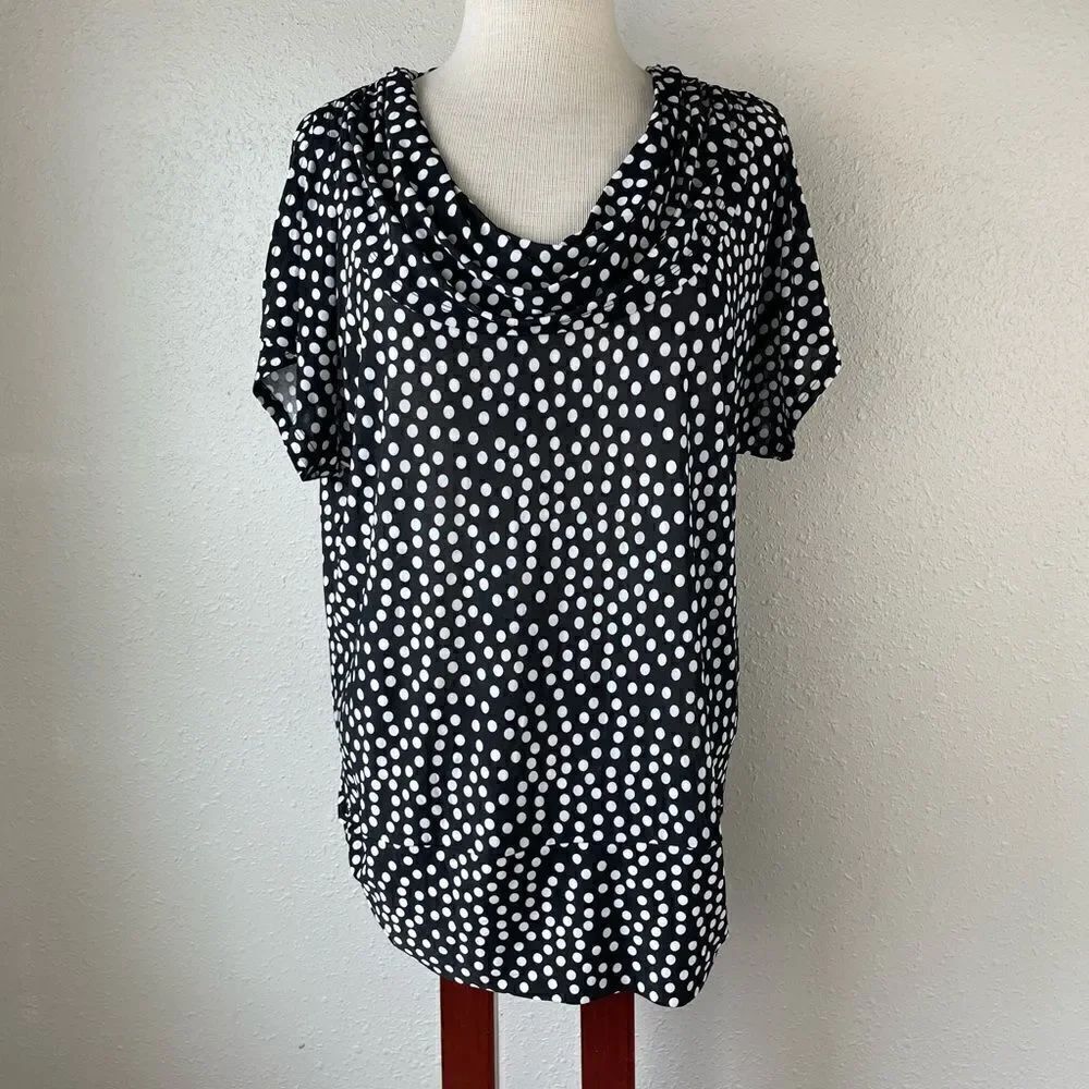 NWT Isabella Rodriquez Black and White Polka Dot Blouse Top Size XL